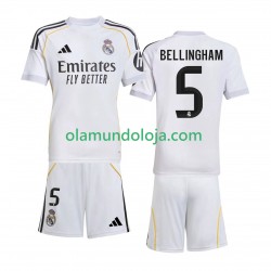 Camisola Real Madrid Jude Bellingham 5 Criança Equipamento Primeiro 2025-2026 Manga Curta